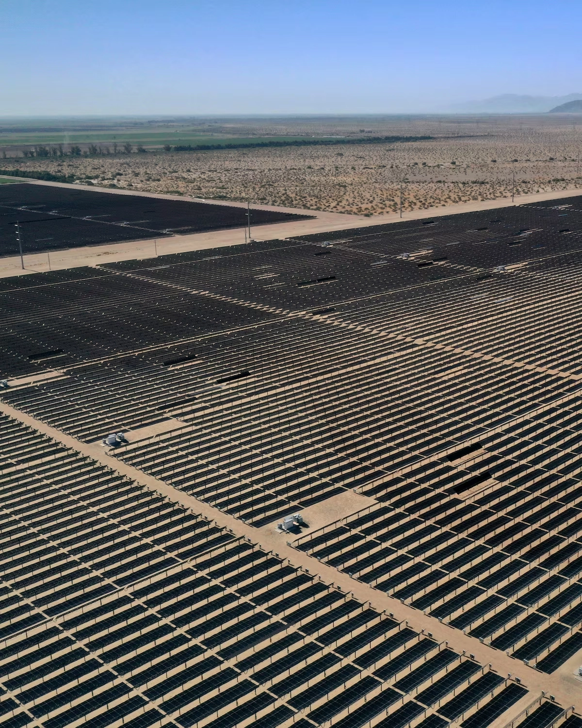 Aerial view of a large solar farm